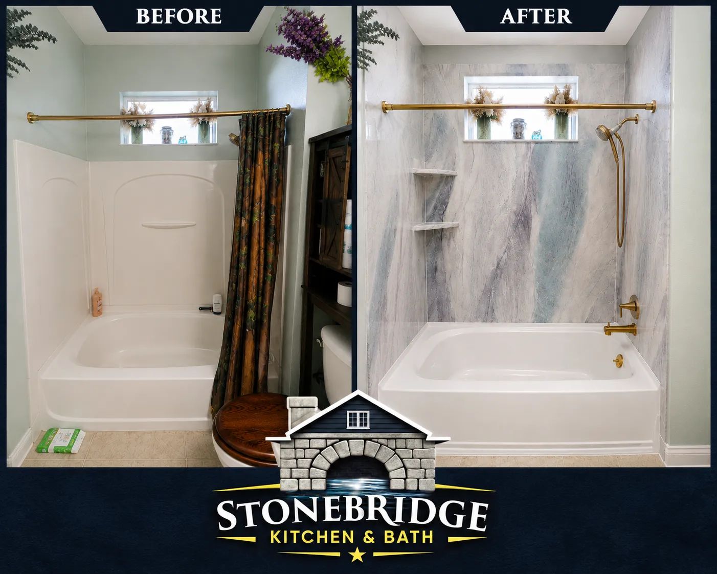 Before and after bathroom remodel replacing a tub surround with a walk-in shower in Ocala, FL — Stonebridge project 6