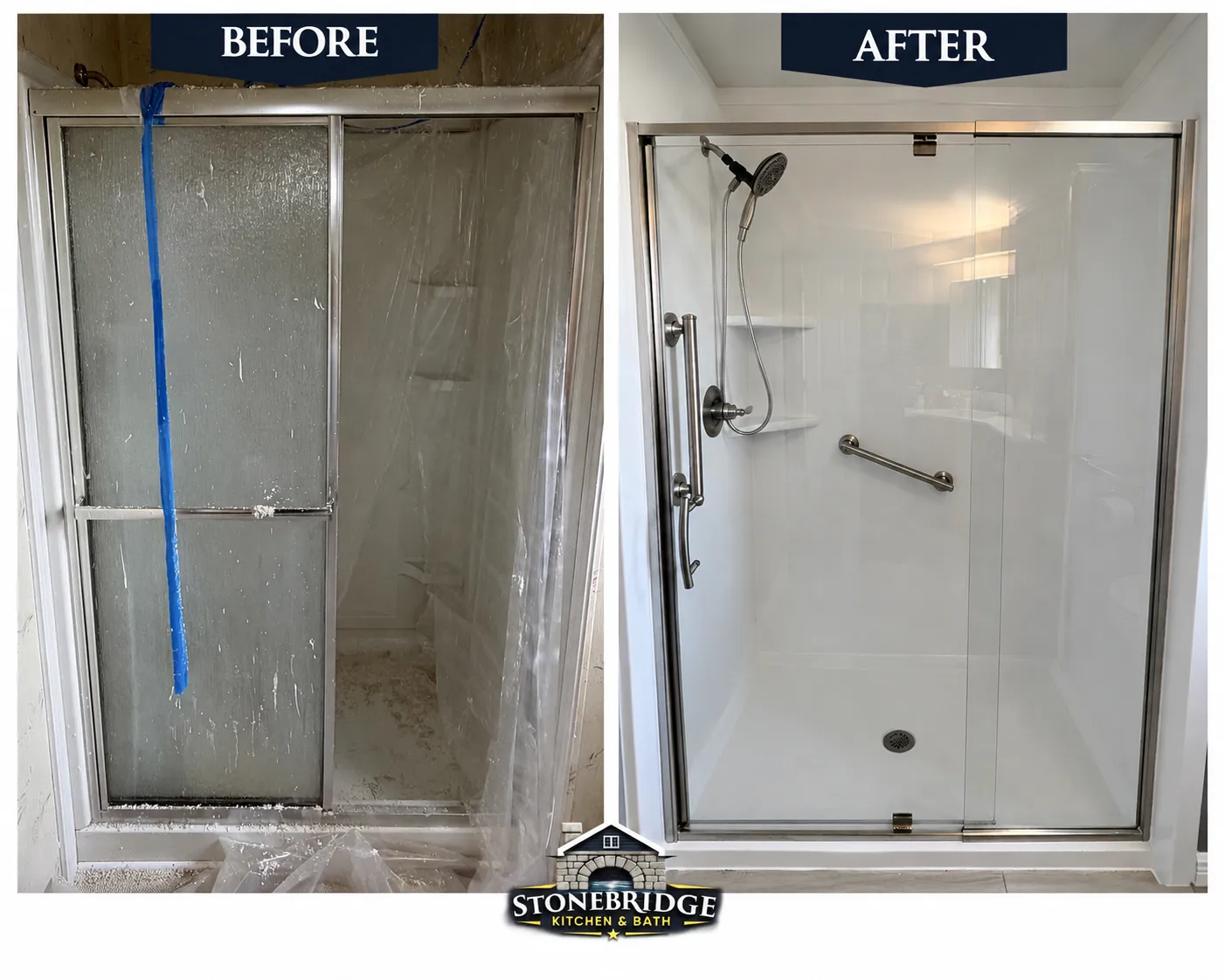 Before and after bathroom remodel replacing a tub surround with a walk-in shower in Ocala, FL — Stonebridge project 14