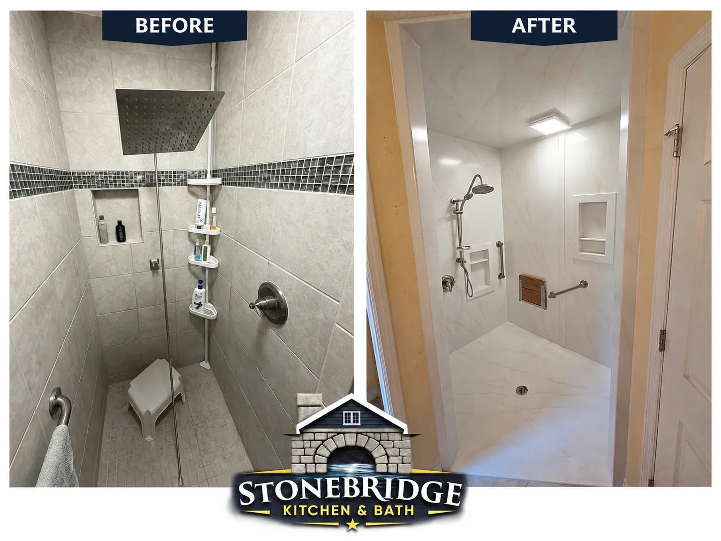 Before and after bathroom remodel replacing a tub surround with a walk-in shower in Ocala, FL — Stonebridge project 10